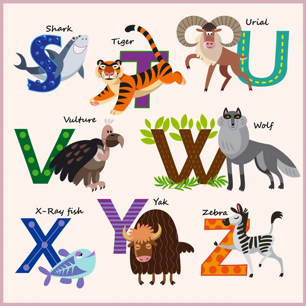 Kinderen vector Zoo alfabet met dieren. — Stockvector