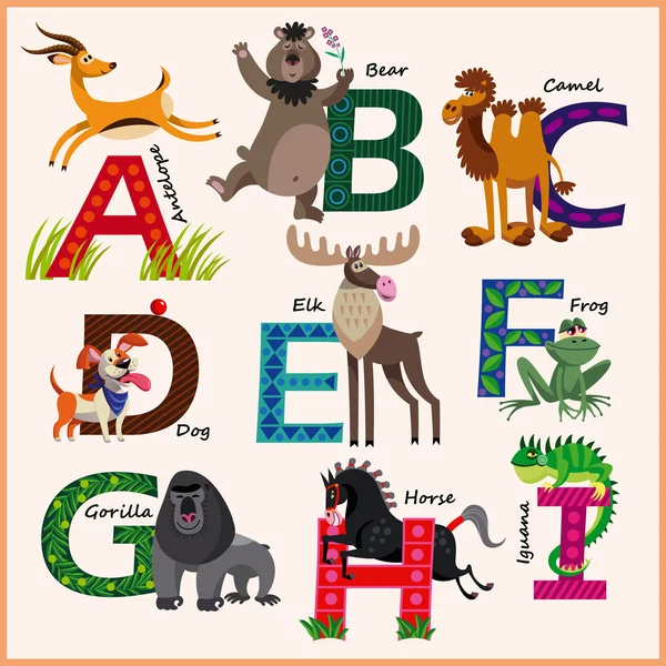 Παιδιά διάνυσμα αλφάβητο ζωολογικό κήπο με ζώα. — Διανυσματικό Αρχείο
