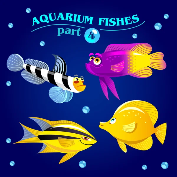 Peces de acuario marino en estilo de dibujos animados . — Vector de stock