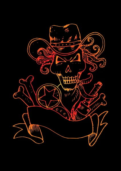 Sheriff\'s skull logo design. Hand drawing illustration.