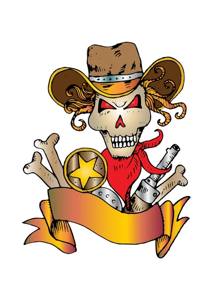 Diseño del logo del cráneo del sheriff. Dibujo a mano ilustración . —  Fotos de Stock