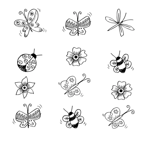 Flower, butterfly and insect. Sketchy style. — Stock Photo, Image