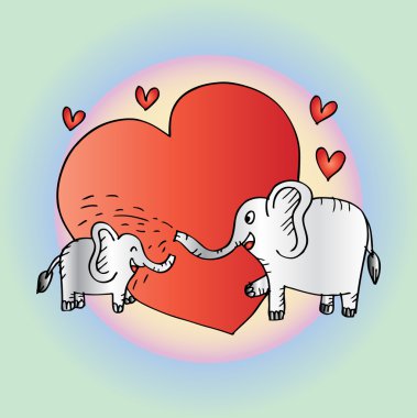 Bebek duş bebek fil ve annesi ile kartı. Yarım yamalak stili.