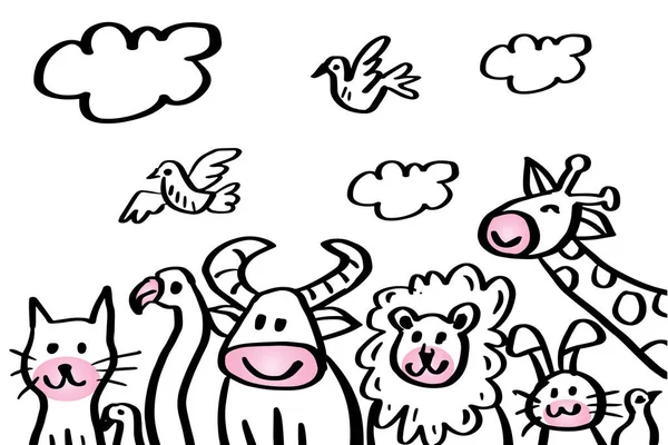 Cartoon Ilustrace Roztomilými Zvířaty — Stockový vektor