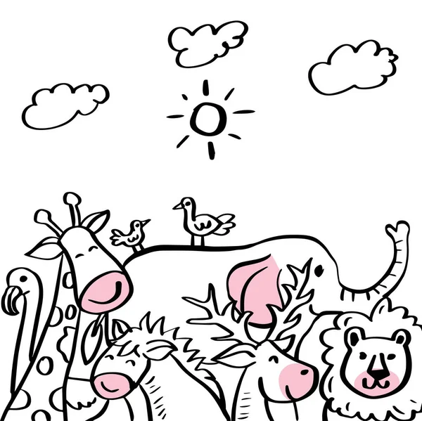 Cartoon Illustratie Met Schattige Dieren — Stockvector
