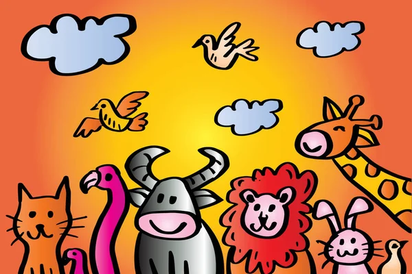 Cartoon Illustration Cute Animals — Stock Vector