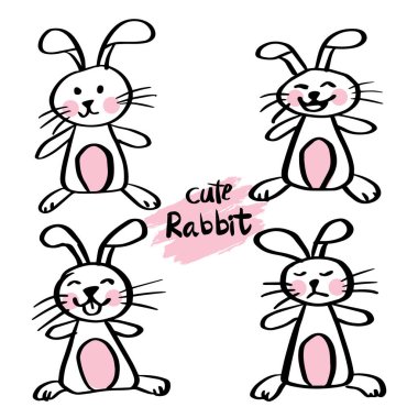 Tavşan karakterini karalama tarzında belirledi. Çizim, tatil.