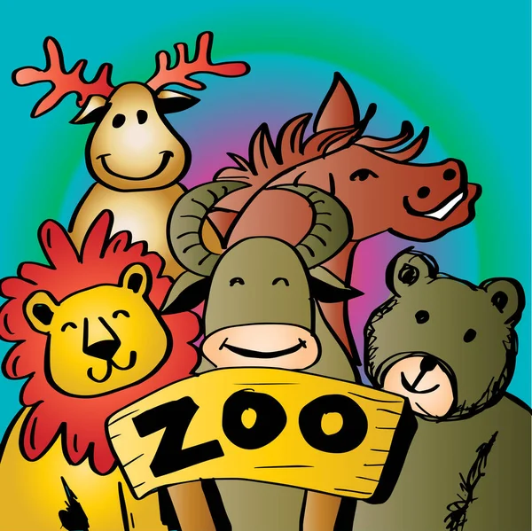 Cute Zoo Animals Vector Illustration — Stock Vector