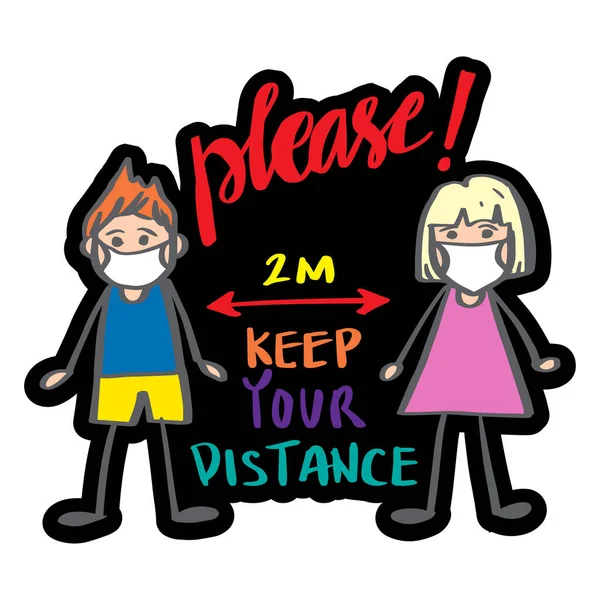Keep Your Distance Cartoon Social Distancing Warning Sticker — Stock Vector