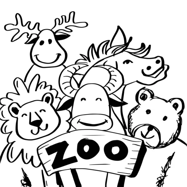 Cute Zoo Animals Vector Illustration — Stock Vector