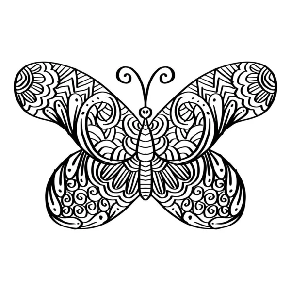 Zentangle Papillon Dessiné Main Pour Conception Shirt — Image vectorielle