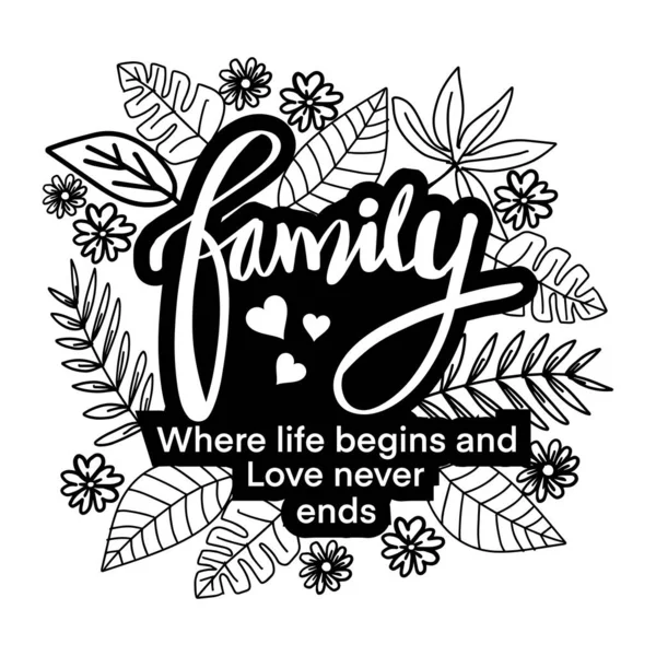 Famille Vie Commence Amour Finit Jamais Citation Motivationnelle — Image vectorielle