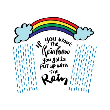  If you want the rainbow, you gotta put up with the rain. Hand lettering. Dolly Parton Quote Poster clipart