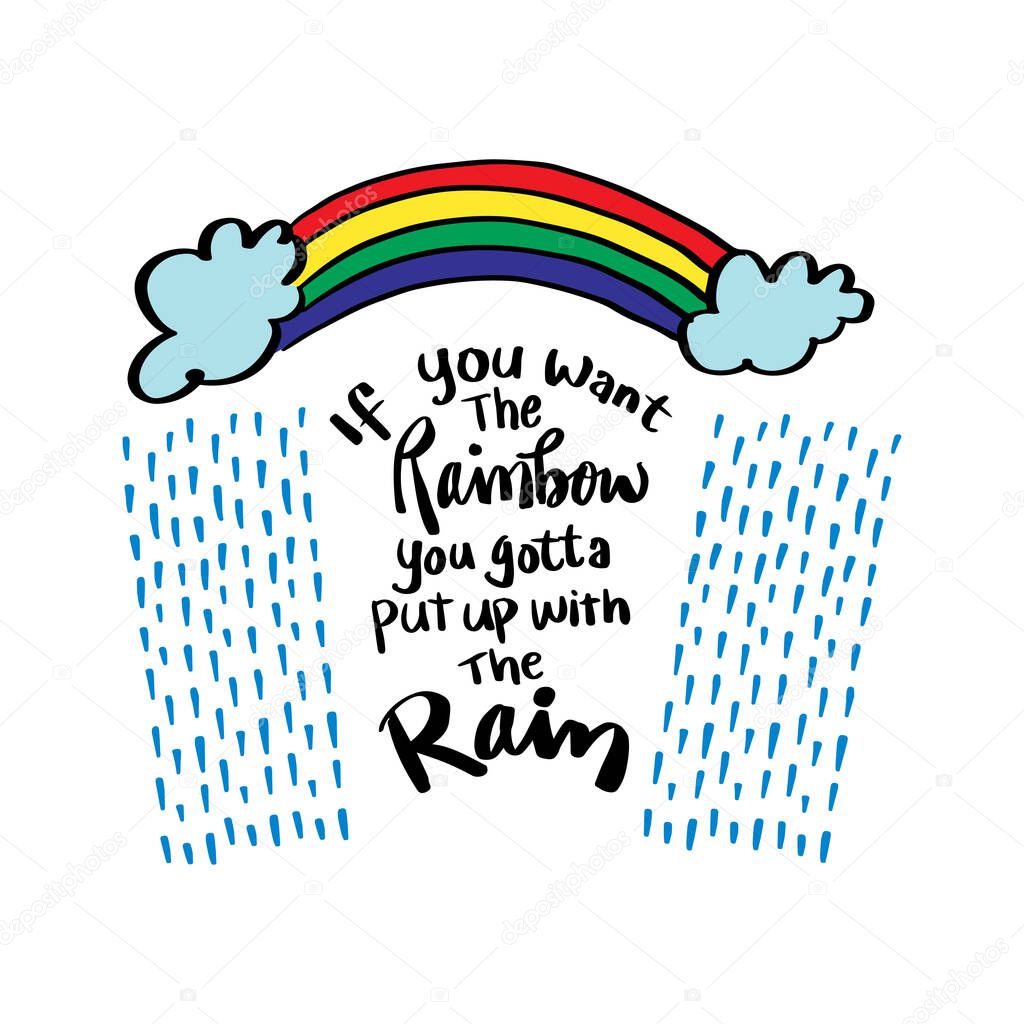  If you want the rainbow, you gotta put up with the rain. Hand lettering. Dolly Parton Quote Poster