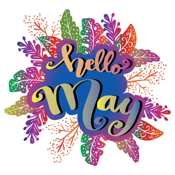 Hello May Greeting Card Hand Lettering — Stock Vector