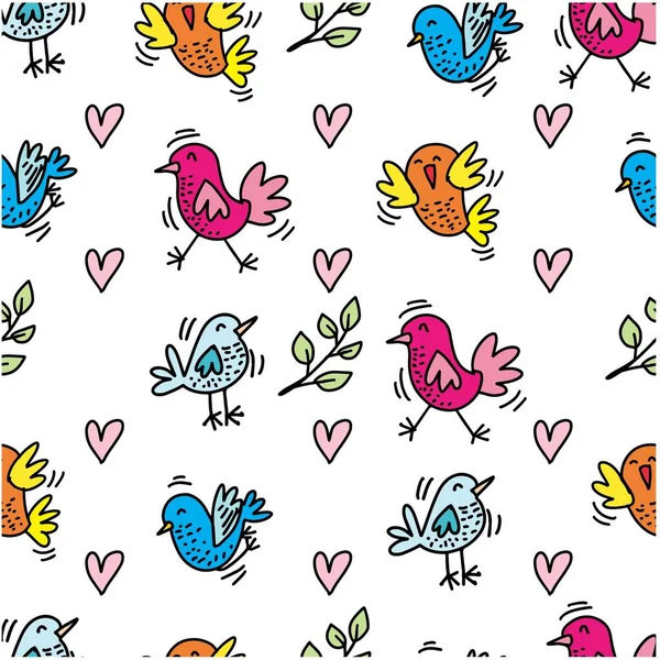 Cute Cartoon Bird Design Seamless Pattern — Stock Vector