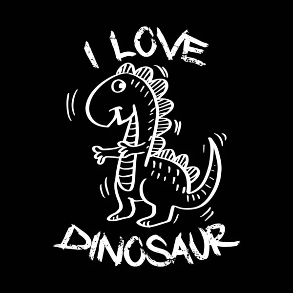 レタリング付きの漫画恐竜私は子供のための恐竜 赤ちゃんのTシャツ グリーティングカードのデザインが大好きです 黒と白 — ストックベクタ