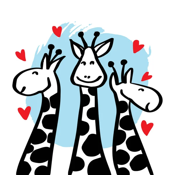 Três Girafa Desenhos Animados Para Cartaz Shirt Têxtil —  Vetores de Stock