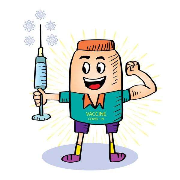 Personaje Dibujos Animados Mascota Vacunación Prevención Enfermedades Concepto Protección Contra — Vector de stock