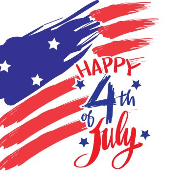 Amerikan bayrağıyla 4 Temmuz kutlu olsun. Tebrik kartı için el yazısıyla yazılmış metin