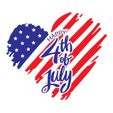 Amerikan bayrağıyla 4 Temmuz kutlu olsun. Tebrik kartı için el yazısıyla yazılmış metin