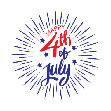 4 Temmuz El Yazması Güneş Doğumu Yazısı. ABD ulusal tatil vektör illüstrasyonu.