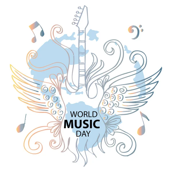 Παγκόσμια Ημέρα Μουσικής Την Έννοια Αφίσα Κιθάρας Ιουνίου — Διανυσματικό Αρχείο
