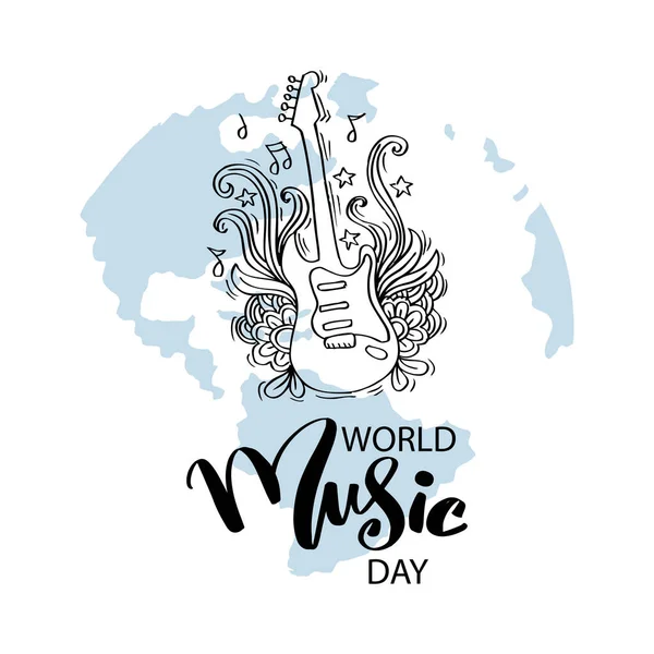 Día Mundial Música Con Guitarra Concepto Póster Junio — Vector de stock