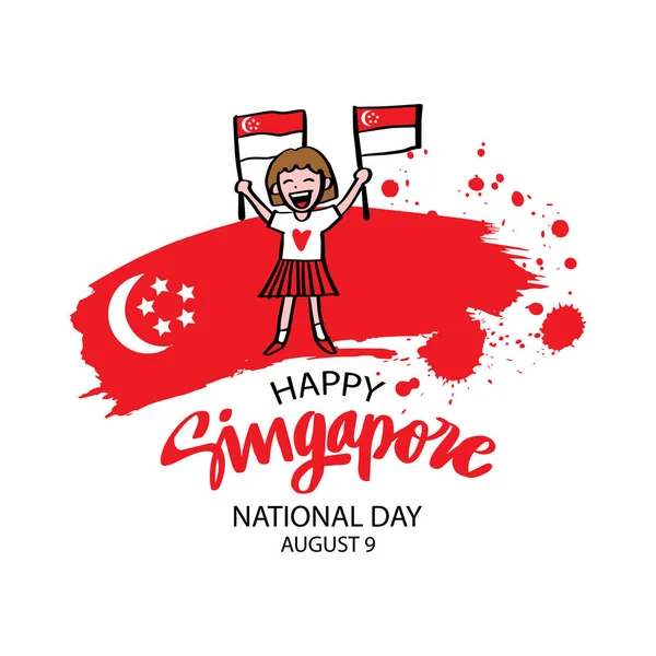 Cute Girl Holding Singapore Flag National Day Singapore Concept — Stock Vector