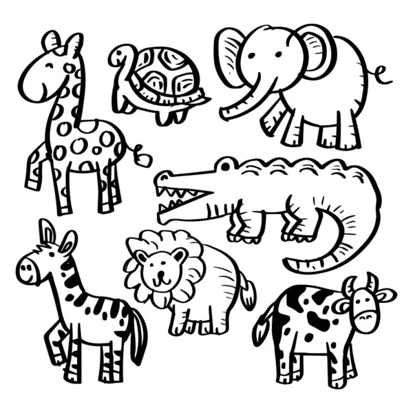 素描涂鸦可爱的动物套装 — 图库矢量图片