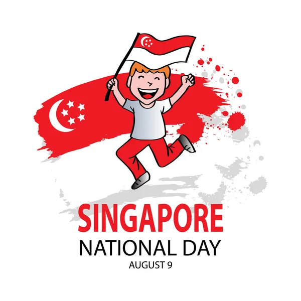 Roztomilý Chlapec Držící Singapurskou Vlajku Národní Den Singapurský Koncept — Stockový vektor