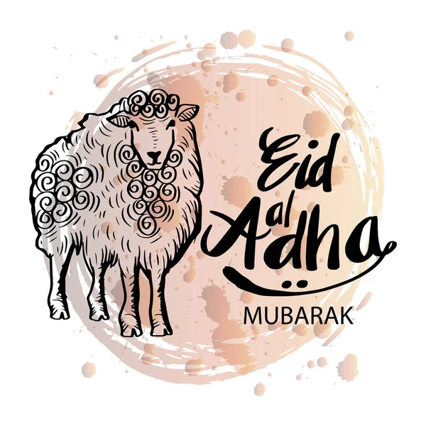 Letras Manuales Eid Adha Con Ilustración Cabra Para Celebración Eid — Vector de stock