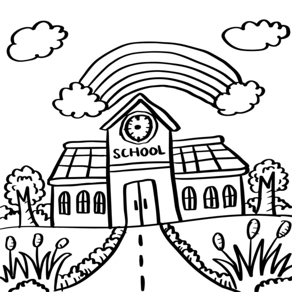 Colorare Scuola Edificio Cartone Animato Illustrazione Grafica — Vettoriale Stock