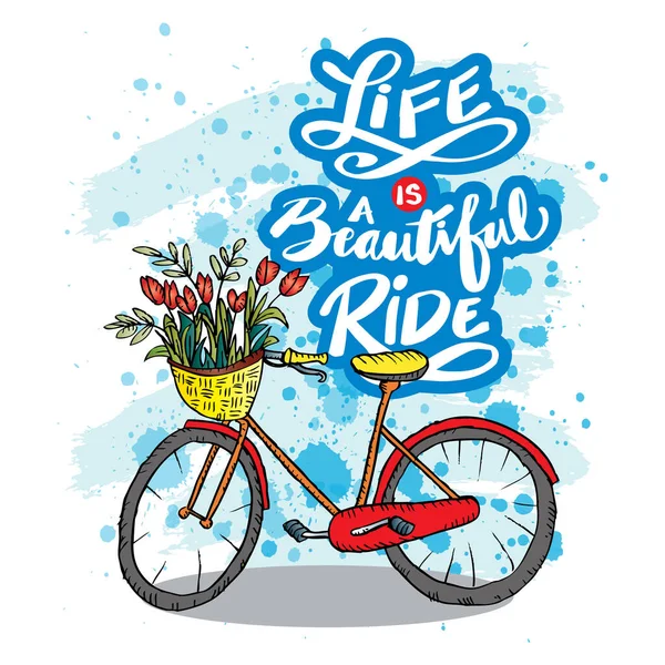 Life Beautiful Ride Hand Lettering Motivational Quote — Stock Vector