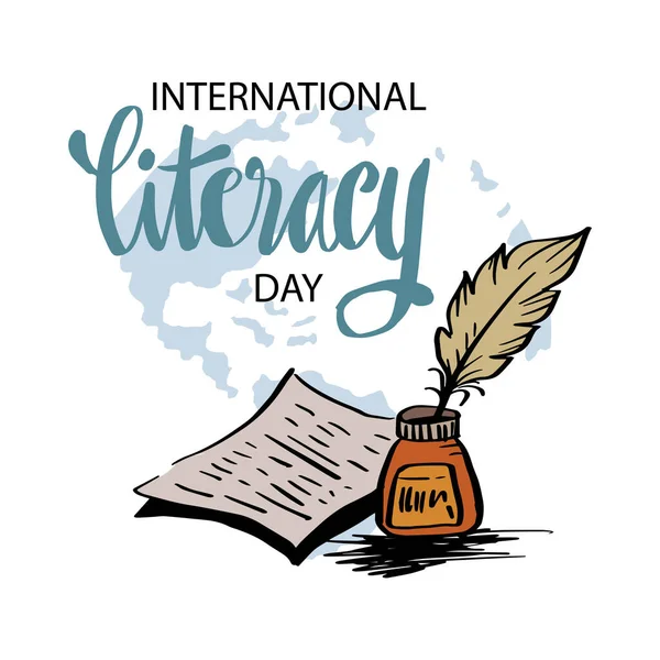 Poster Van Internationale Dag Van Literatuur September Onderwijsconcept — Stockvector