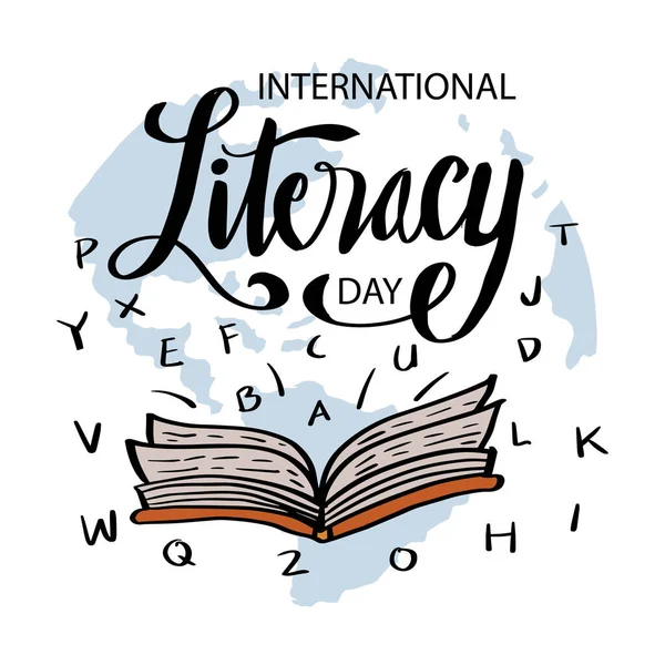 International Literacy Day Poster Met Boek September Onderwijsconcept — Stockvector