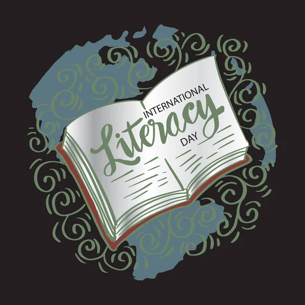 International Literacy Day Poster Met Boek September Onderwijsconcept — Stockvector