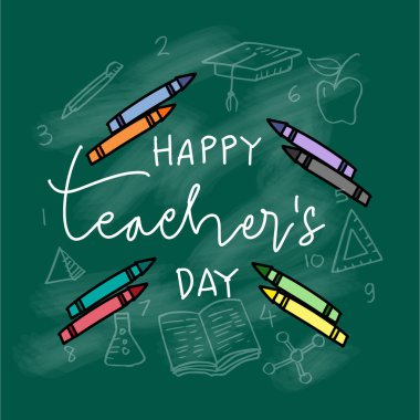 Tebeşir tahtasında öğretmenler günü el yazısı mutlu olsun. Kart kavramı.