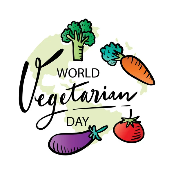 Всесвітній День Вегетаріанців Намальована Вручну Жовтня Постерна Концепція — стоковий вектор