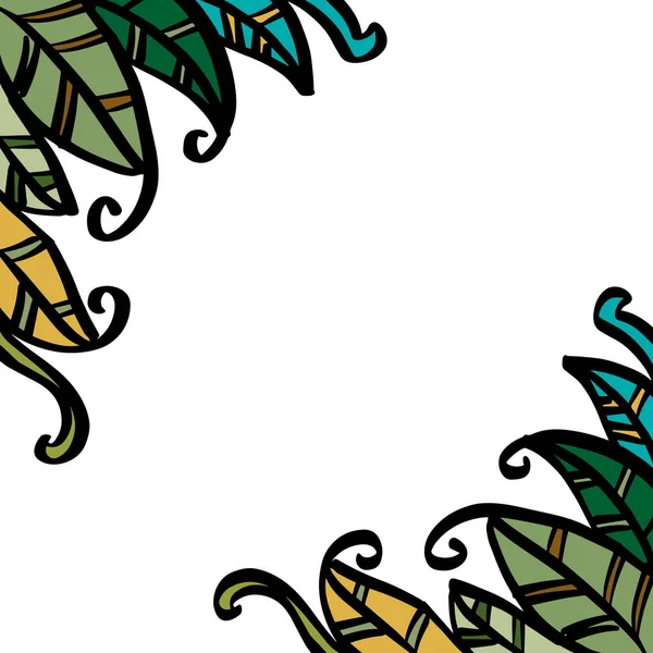 Trópusi Növények Kézzel Rajzolt Levelei Keret Háttér — Stock Vector