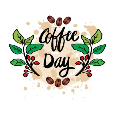 Kahve günü el yazısı. Poster konsepti.