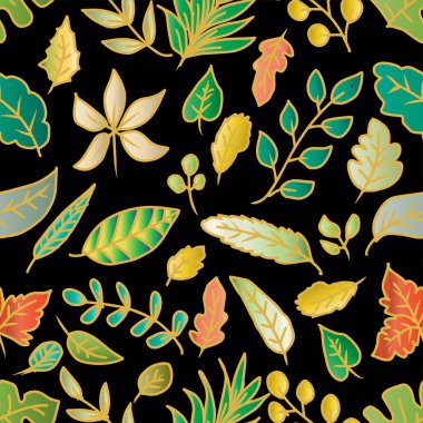 Botanik yaprak düzenleme vektörü illüstrasyonlu kusursuz desen.