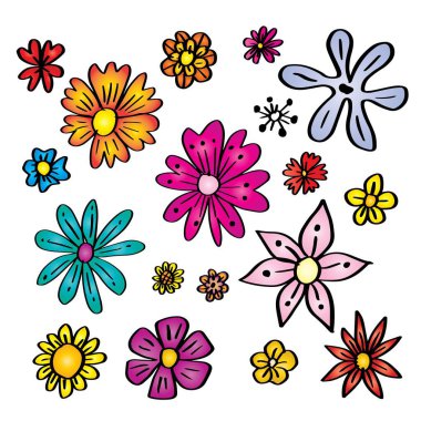 Bir karalama çiçeği seti. Vektör çizimi. Beyaz arkaplanda izole.