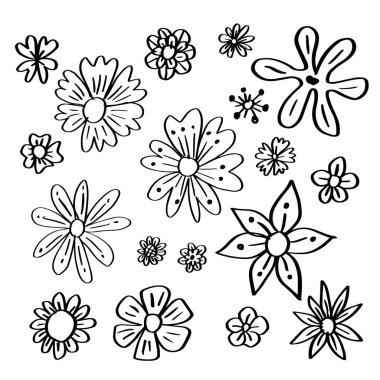 Bir karalama çiçeği seti. Vektör çizimi. Beyaz arkaplanda izole.