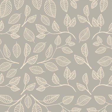 Elle çizilmiş yapraklarla kusursuz desen. Tasarımınız için vektör arkaplanı