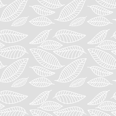 Gri arka planda beyaz yapraklı kusursuz desen. Vektör illüstrasyonu.