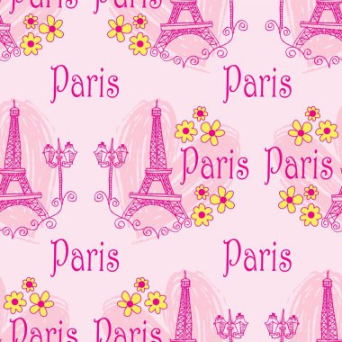 Paris 'te Eyfel kulesi ve çiçeklerle kusursuz bir düzen. Vektör illüstrasyonu