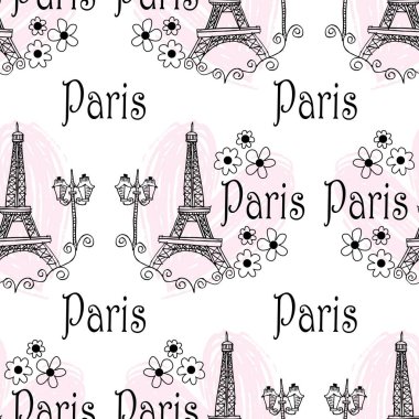 Paris 'te Eyfel kulesi ve çiçeklerle kusursuz bir düzen. Vektör illüstrasyonu