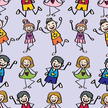 Mutlu çocuklarla kusursuz bir düzen. Çizgi film tarzında vektör illüstrasyonu.