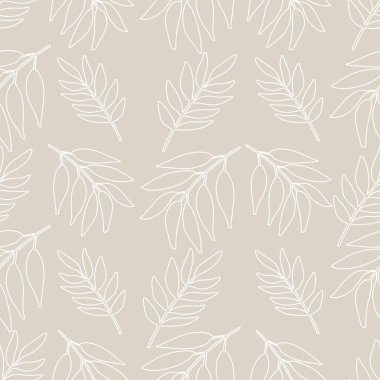 Zeytin dalı ile kusursuz desen. Bej renkli vektör illüstrasyonu.